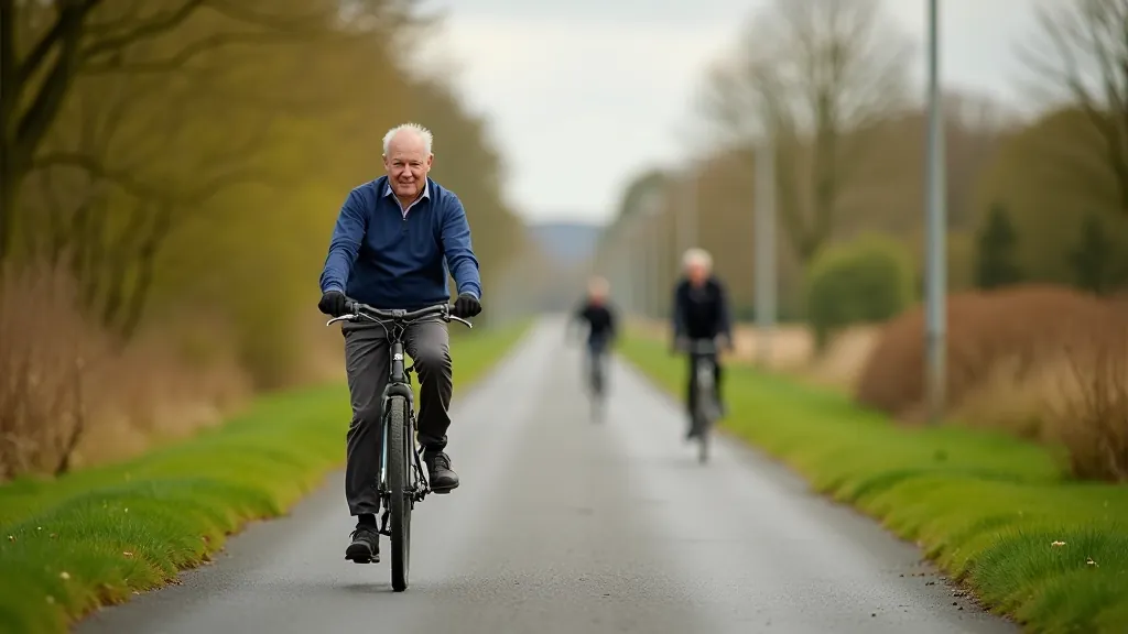 Cyclist riding in different weather conditions on greenway