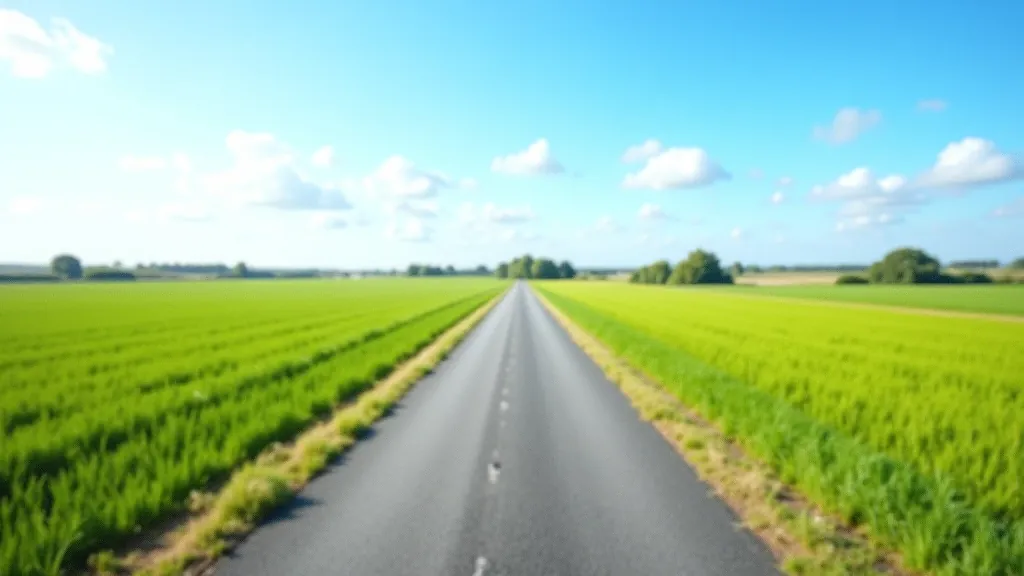 Wide view of the Dungarvan to Waterford Greenway stretching into the distance with green fields on either side and blue sky